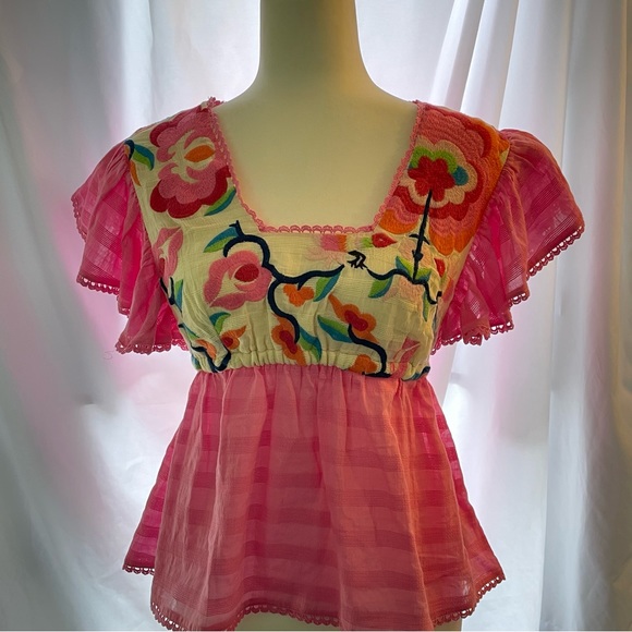 Anthropologie - Plenty by Tracy Reese Embroidered Babydoll Blouse - Size M - Picture 4 of 9